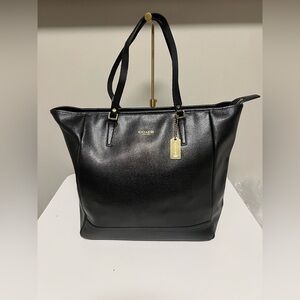 Coach 23821 Saffiano Leather Medium North South Tote Bag Purse Black
